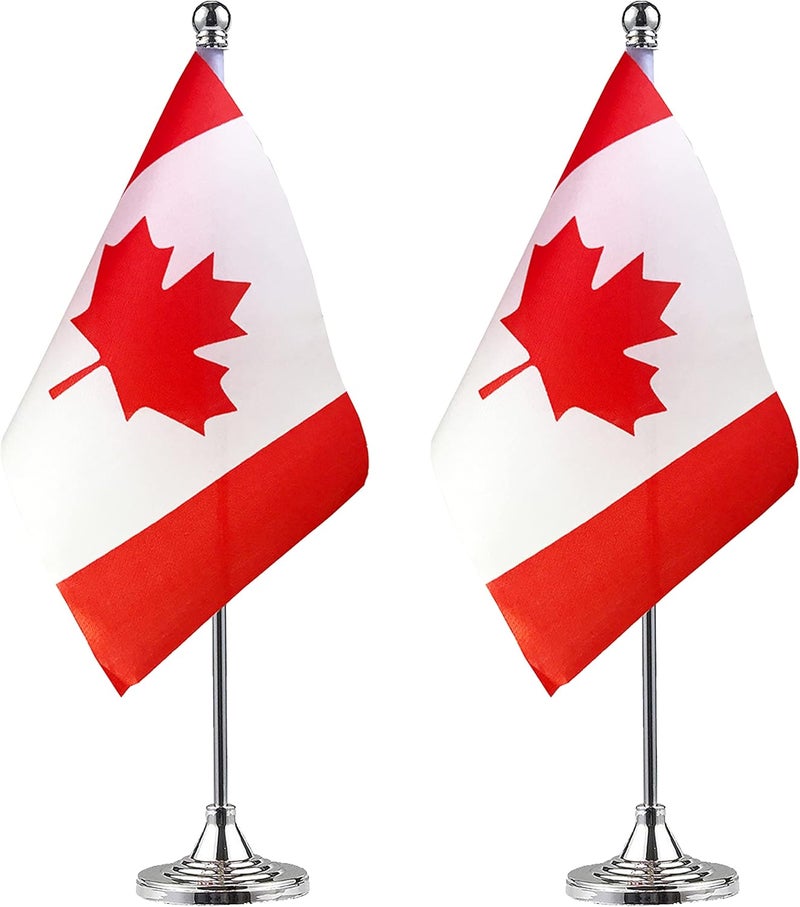 WXTWK 2 Pack Canada Flag Canadian Desk Flag Small Mini Canadian Table Flags With Stand Base,Home Office Festival Events Celebration Decorations - Image 1